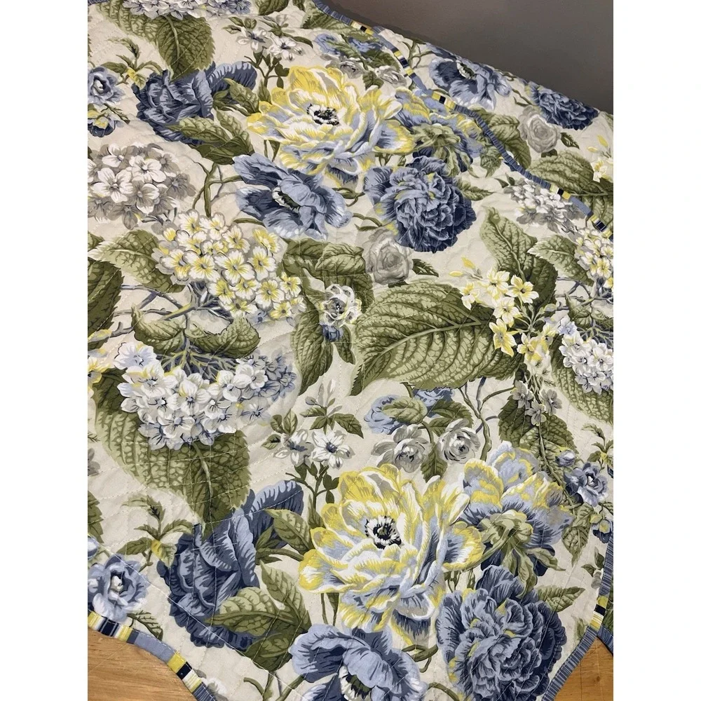 Waverly Pillow 2 Shams Blue‎ Yellow Florals Flourish Hydrangeas Stripes